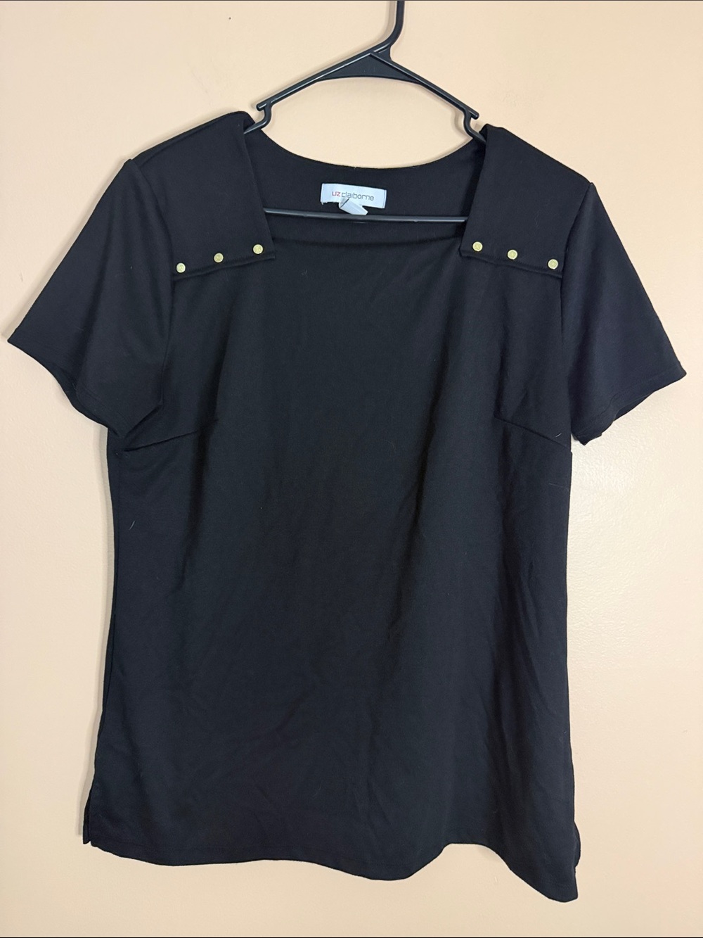 Liz Claiborne Black Short Sleeve Top with Gold Accent Studs